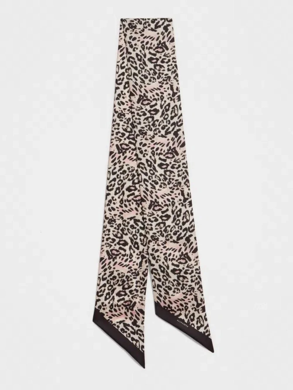 ALLSAINTS Kara Silk Skinny Scarf Pink Leopard Animal Print New